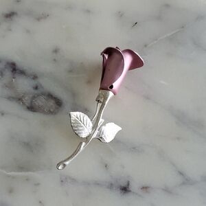 Avon Pink and Silver Floral Brooch